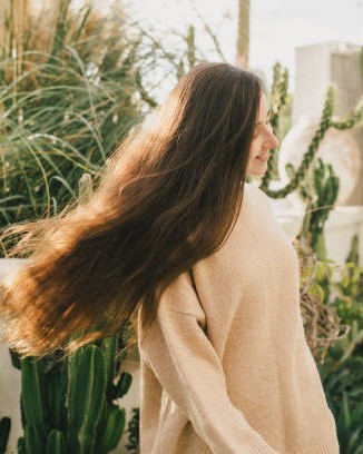 Long brown hair in motion